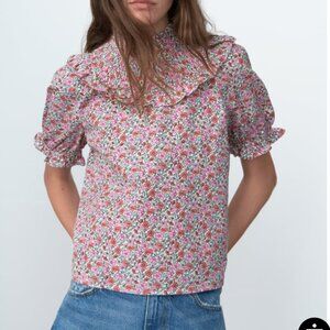 Zara Floral print poplin blouse